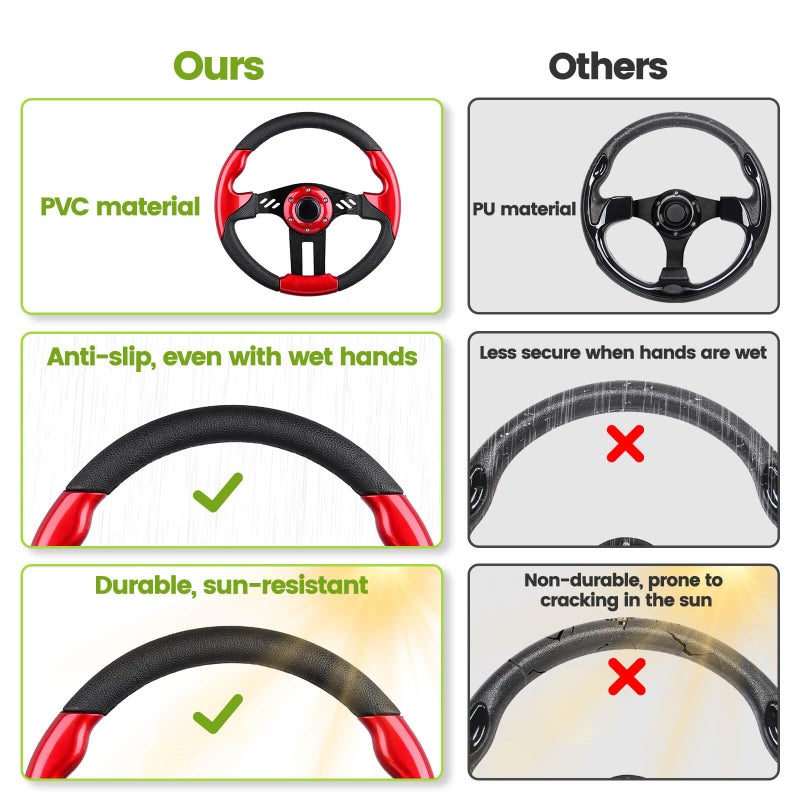 MOSNAI Golf Cart Steering Wheel for EZGO Club Car Yamaha Universal Steering Wheel EZGO Steering Wheel Club Car Cool Racing Style Steering Wheel Golf Cart(Steering Wheel Red) - Image 2